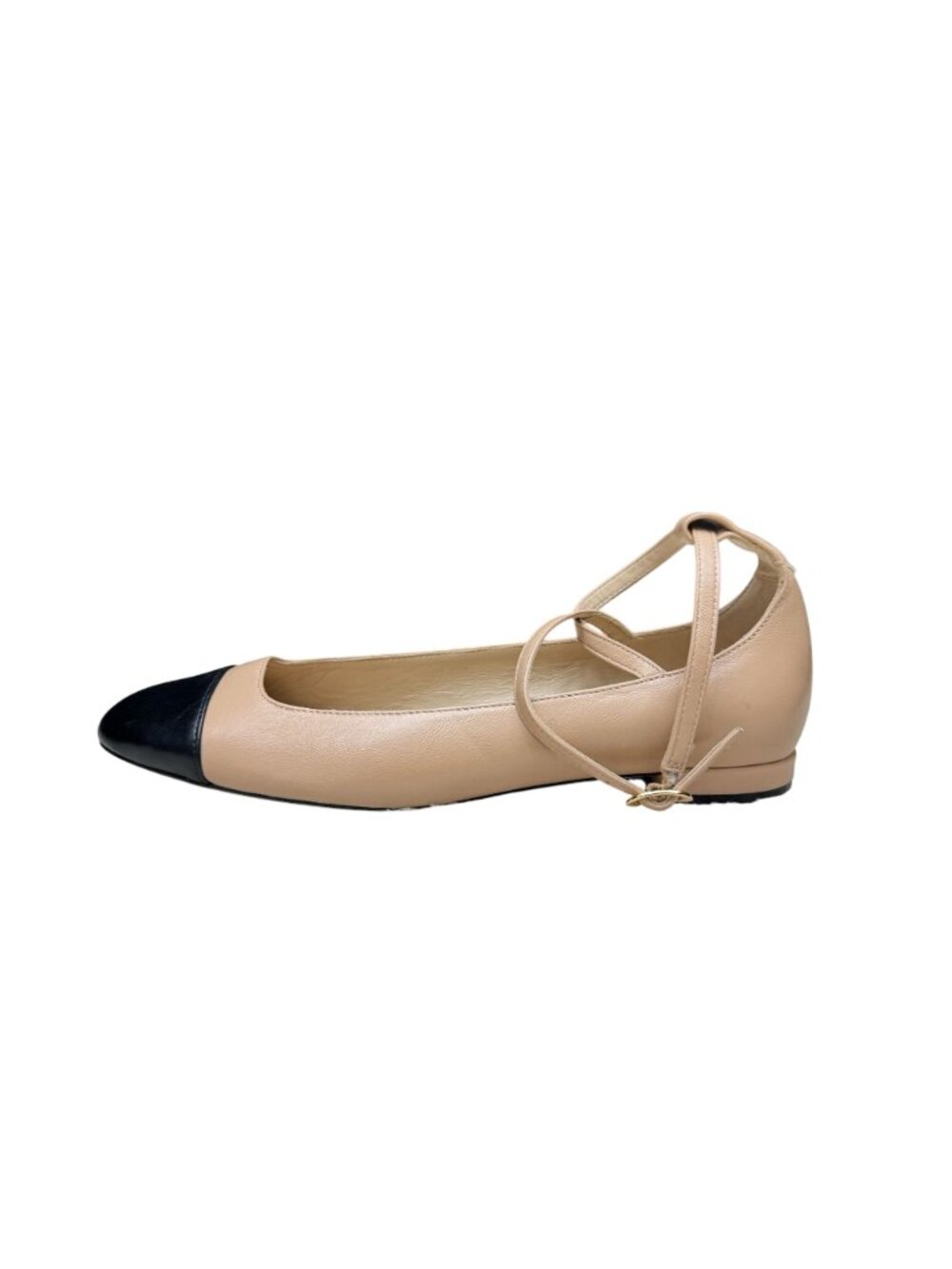 Stuart Weitzman  Eden Strap Flat Women's Tan/Black Cap Toe Shoes Sz 7B WORN ONCE - Picture 5 of 10